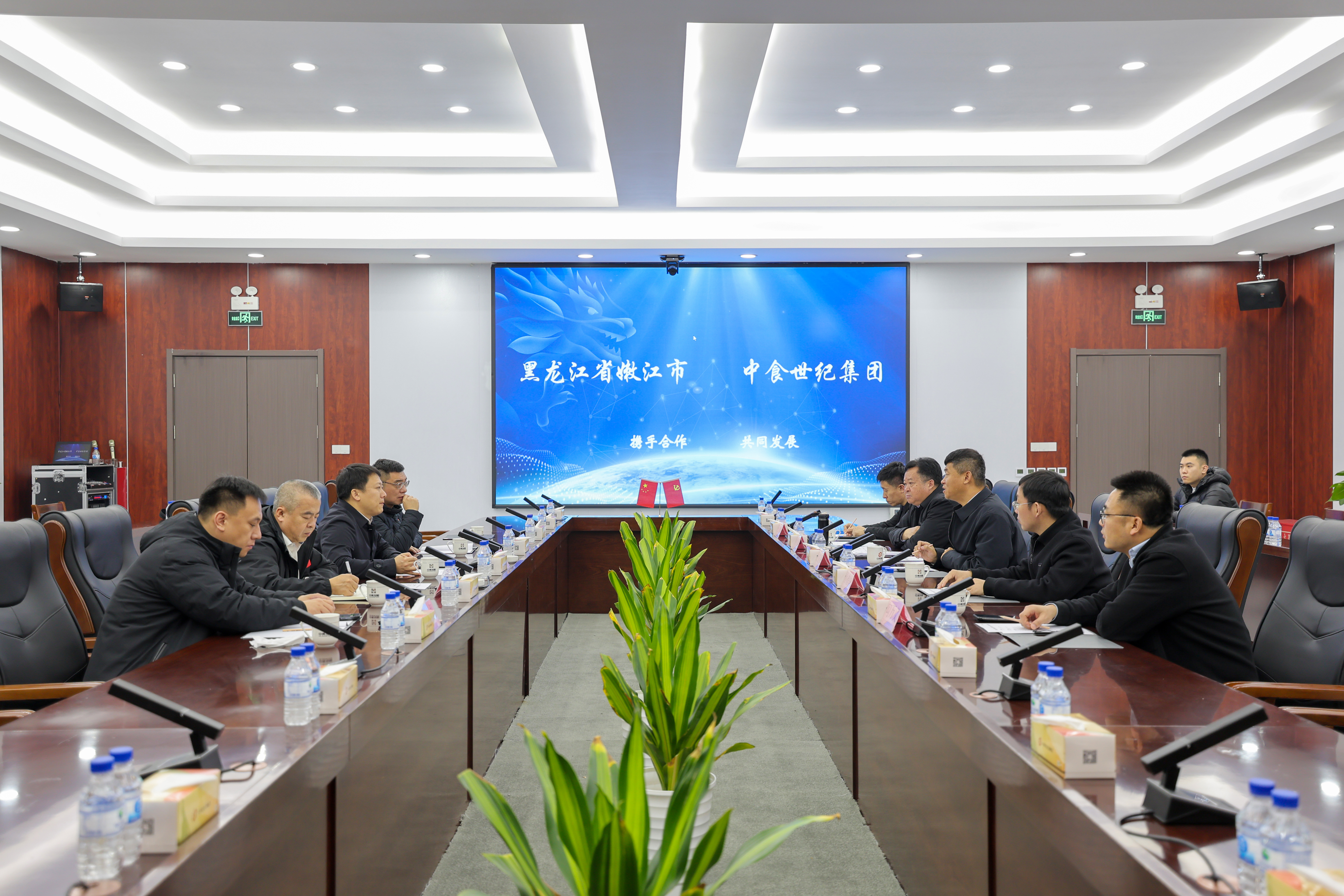 王文亮與嫩江市委副書記、市長孫建龍在京舉行工作會談，嫩江市常務副市長卜學強，集團總經理蘇德庫參加會談